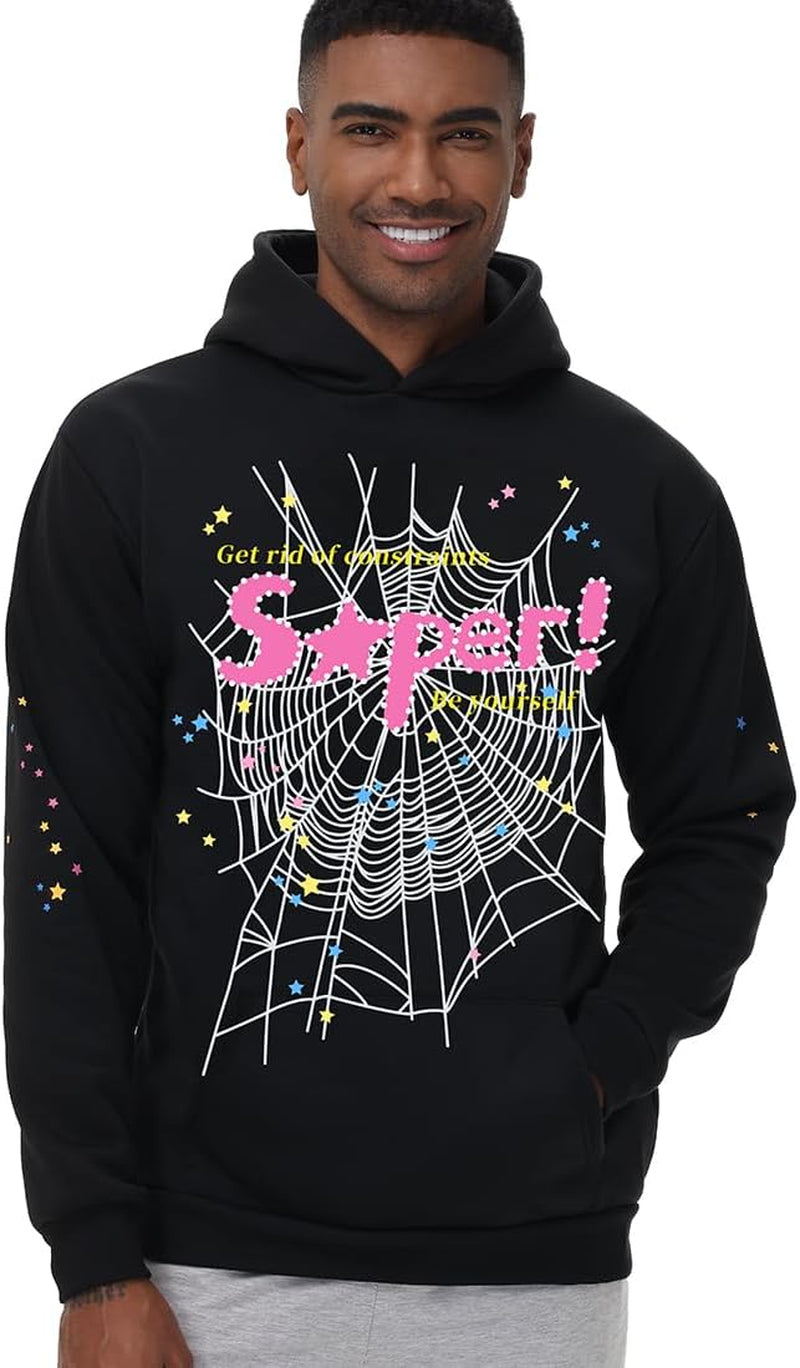EMILYLE Y2K Spider Hoodie Cobweb Pattern Print Unisex Sweatshirt Men Women Graphic Outwear