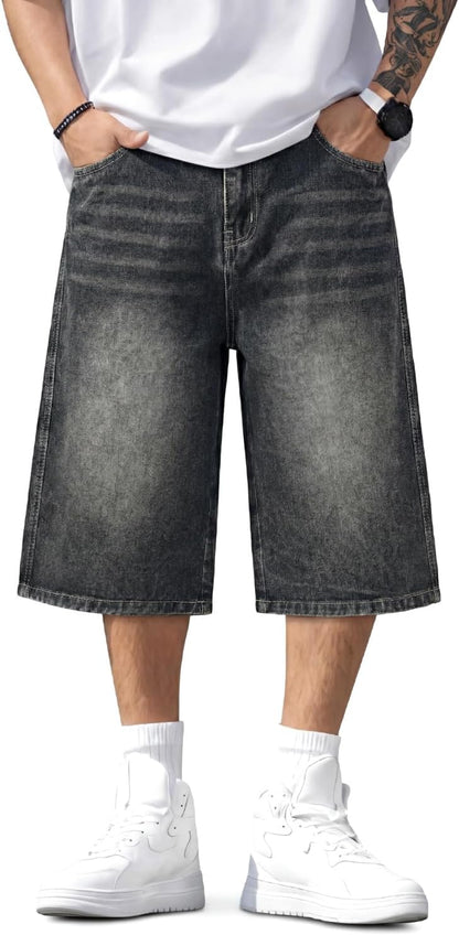 Men Baggy Jorts Y2K Streetwear Loose Fit Hip Hop Skateboard Denim Shorts