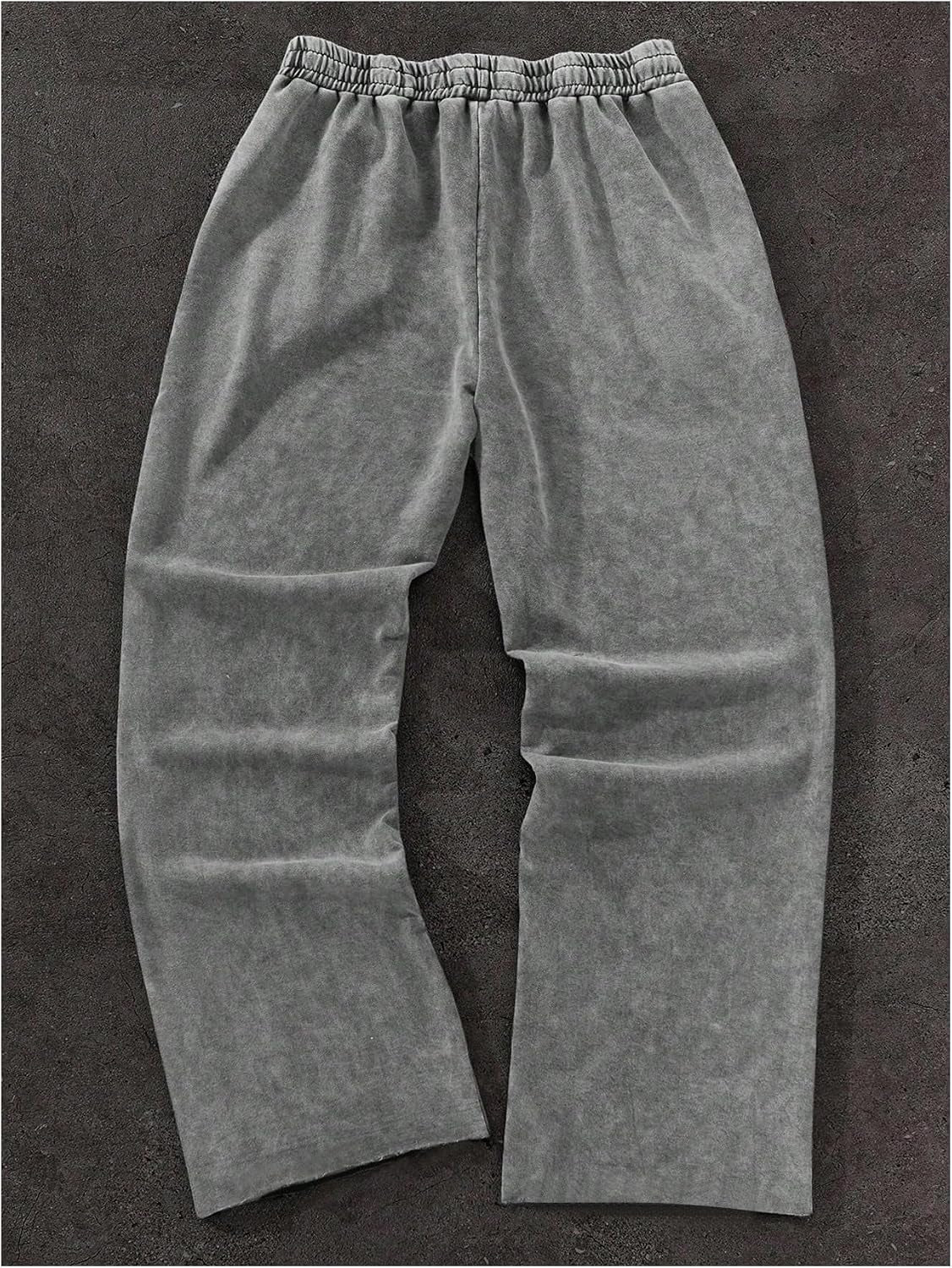 Verdusa Men'S Vintage Washed Athletic Sweatpants Hip Hop Straight Leg Workout Pants with Pockets
