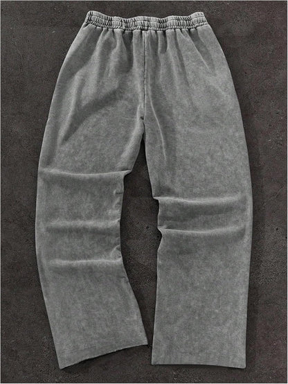 Verdusa Men'S Vintage Washed Athletic Sweatpants Hip Hop Straight Leg Workout Pants with Pockets