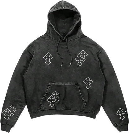 BEAUDRM Men'S Cross Graphic Hoodie Gothic Sweatshirts Vintage Long Sleeve Hooded Retro Pullovers Tops with Pockets Streewear