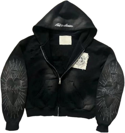 Vhitler Y2K Grunge Zip up Hoodie Women Men Oversized Emo Goth 2000S Graphic Hoodie Streetwear Jacket Fall Baggy Sweatshirts