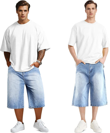 Men Baggy Jorts Y2K Streetwear Loose Fit Hip Hop Skateboard Denim Shorts