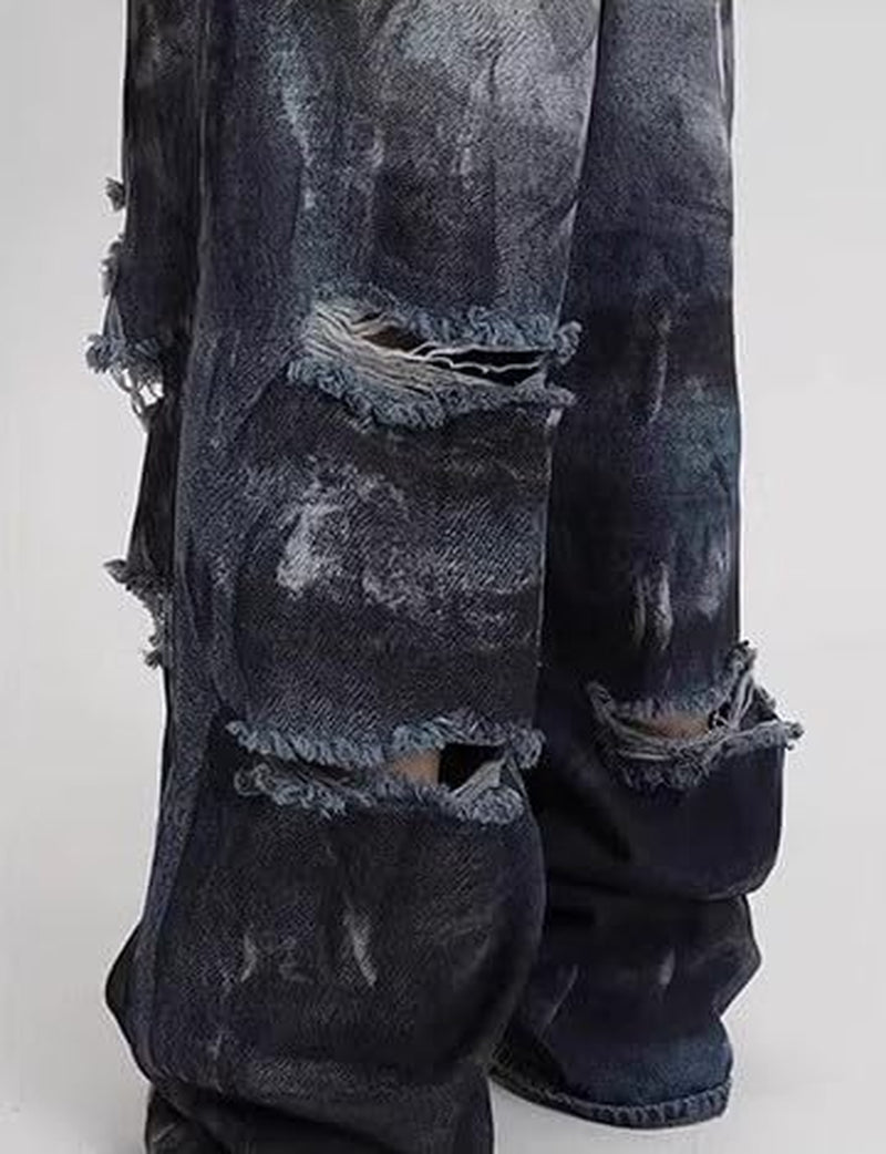 Unisex Y2K Distressed Baggy Wide Leg Jeans for Men Women - Vintage Washed Ripped Denim Streetwear Pants