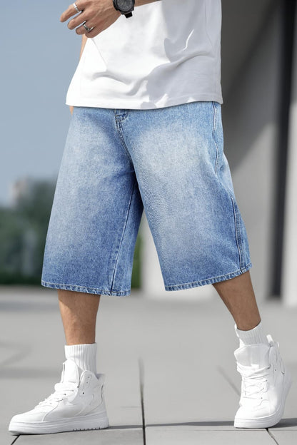 Men Baggy Jorts Y2K Streetwear Loose Fit Hip Hop Skateboard Denim Shorts