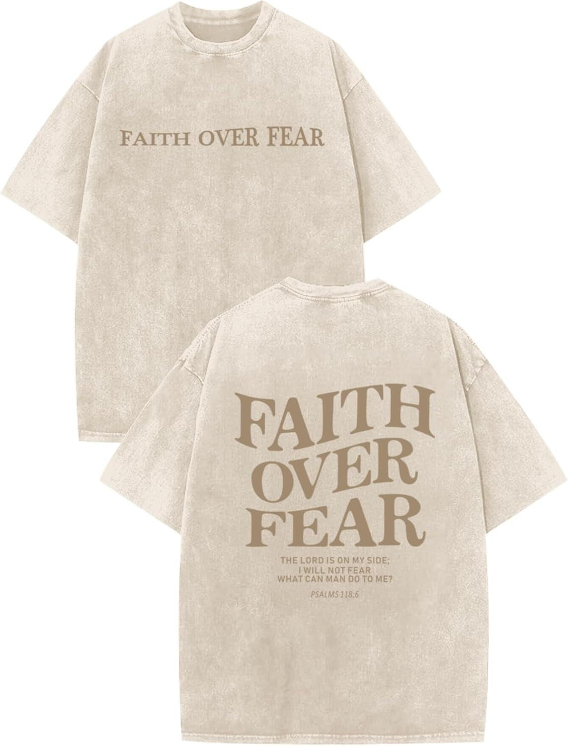 Christian Faith over Fear Shirt for Men Jesus Religious Shirts Oversized Graphic Tees Acid Wash God T-Shirt