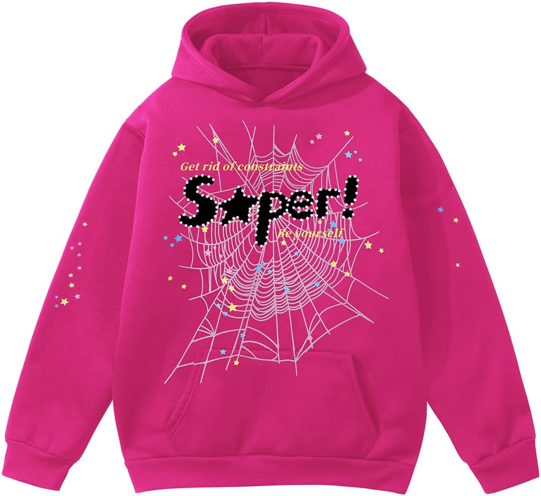 EMILYLE Y2K Spider Hoodie Cobweb Pattern Print Unisex Sweatshirt Men Women Graphic Outwear