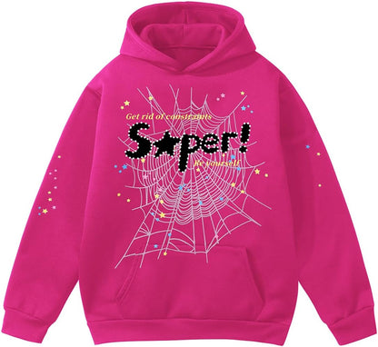 EMILYLE Y2K Spider Hoodie Cobweb Pattern Print Unisex Sweatshirt Men Women Graphic Outwear