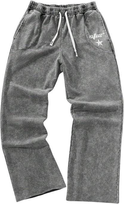 Verdusa Men'S Vintage Washed Athletic Sweatpants Hip Hop Straight Leg Workout Pants with Pockets