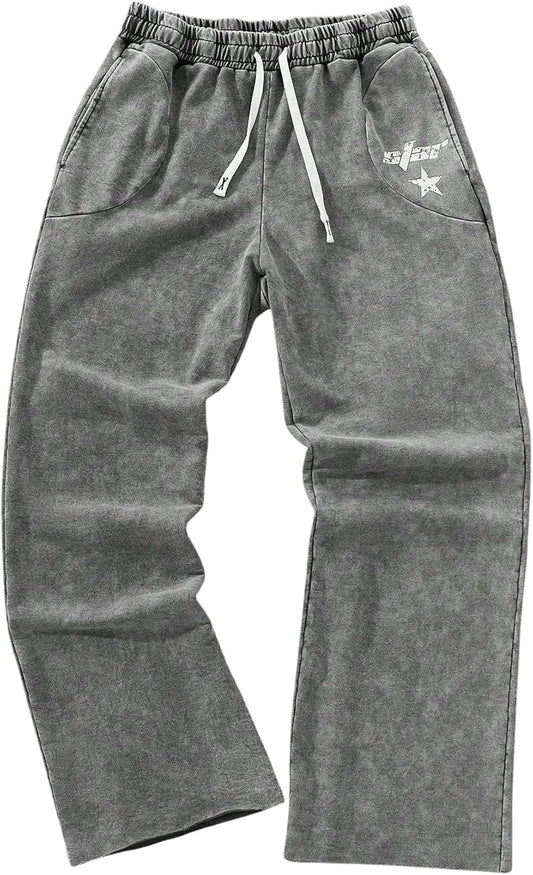 Verdusa Men'S Vintage Washed Athletic Sweatpants Hip Hop Straight Leg Workout Pants with Pockets