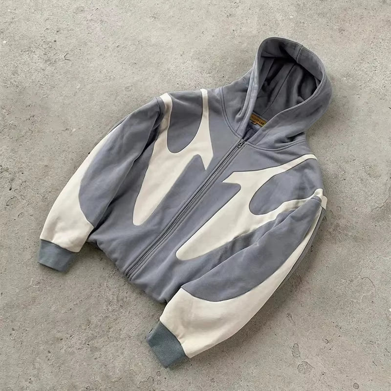 American Retro Letter Printed Devil Pattern Hoodie Y2K Harajuku Casual Couple Zipper Hoodies Sweatshirt Fashion Street Clothing