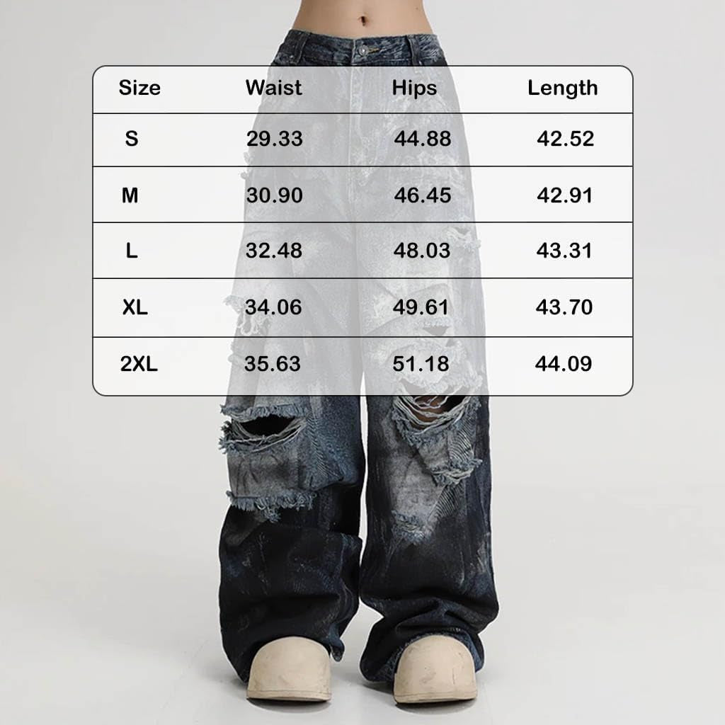 Unisex Y2K Distressed Baggy Wide Leg Jeans for Men Women - Vintage Washed Ripped Denim Streetwear Pants