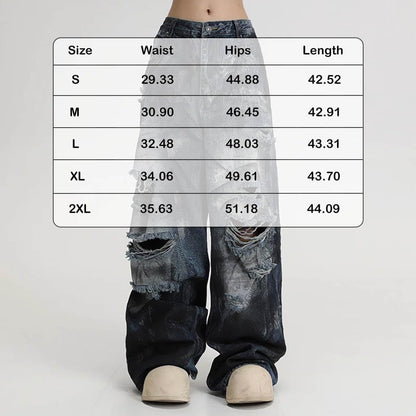 Unisex Y2K Distressed Baggy Wide Leg Jeans for Men Women - Vintage Washed Ripped Denim Streetwear Pants