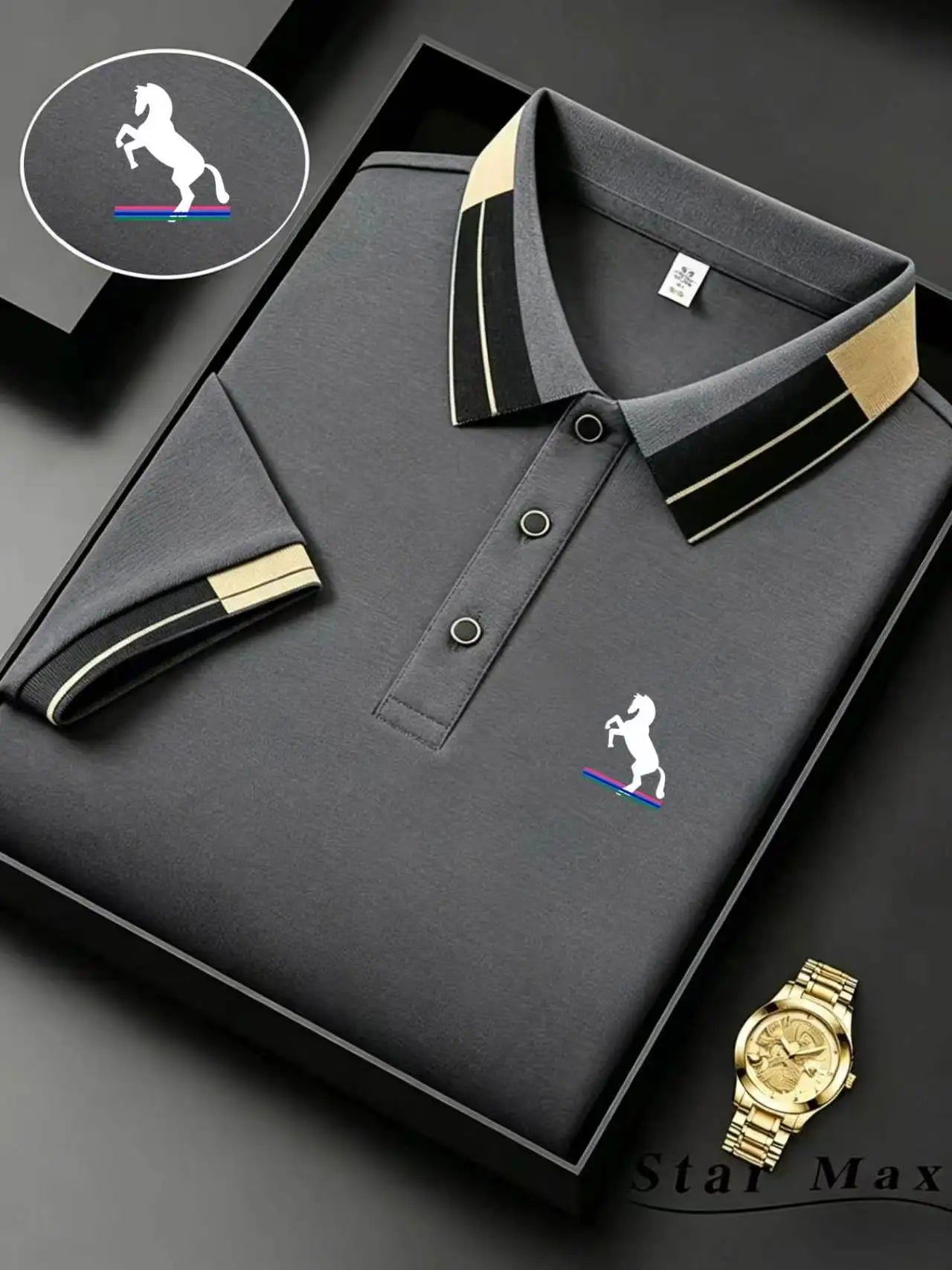 Men's Luxury Short Sleeve Polo Shirt with Horse Embroidery - Milan Style Summer Casual T-Shirt for Business and Leisure