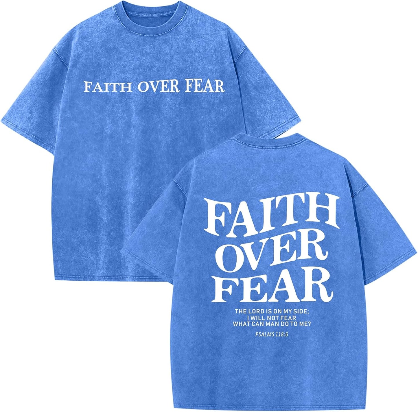 Christian Faith over Fear Shirt for Men Jesus Religious Shirts Oversized Graphic Tees Acid Wash God T-Shirt