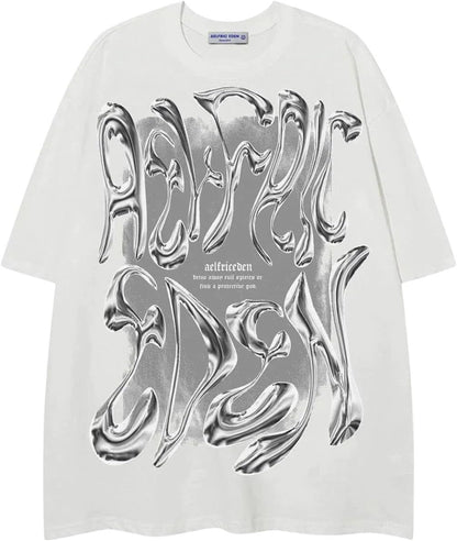 Aelfric Eden Metalic Graphic Tees Men Y2K Oversized T Shirts Women Vintage Tees Unisex Summer Tops