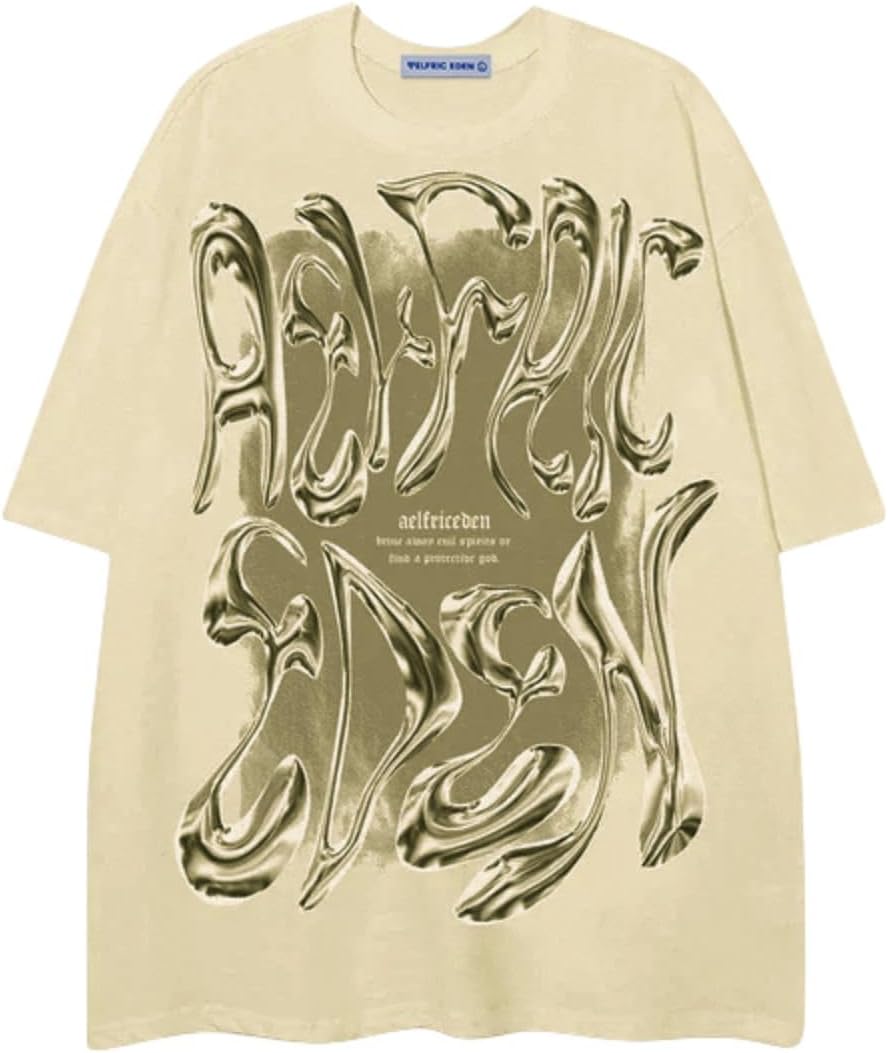 Aelfric Eden Metalic Graphic Tees Men Y2K Oversized T Shirts Women Vintage Tees Unisex Summer Tops