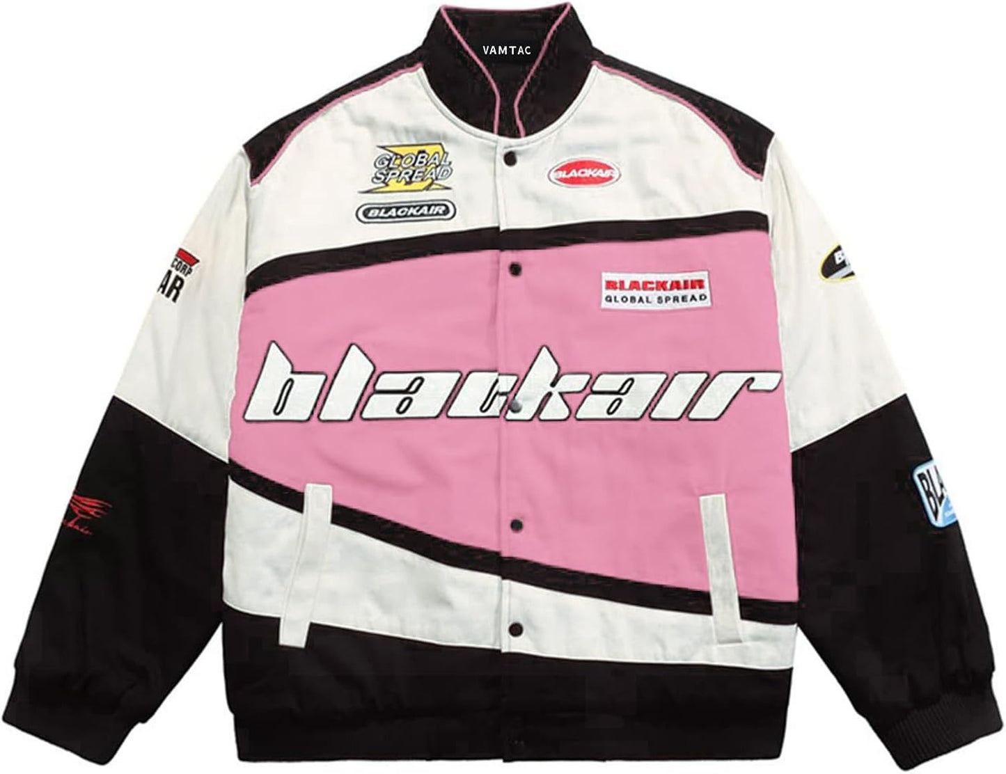 Vamtac Mens Varsity Baseball Jacket Bomber Cotton Vintage Racing Coats Streetwear with Pocket