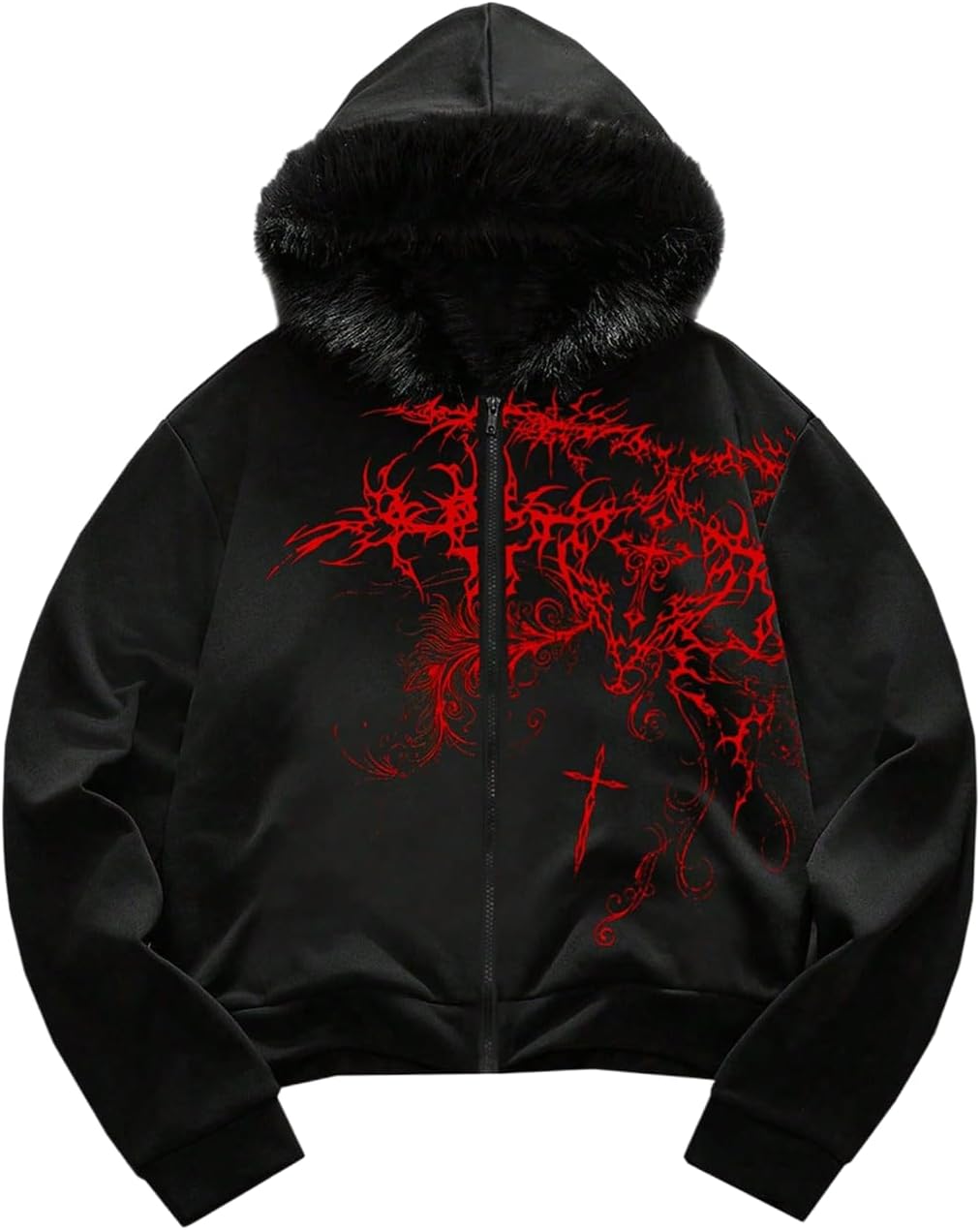 SOLY HUX Men'S Y2K Grunge Zip up Hoodie Sweatshirts Gothic Fur Hooded Jacket Streetwear