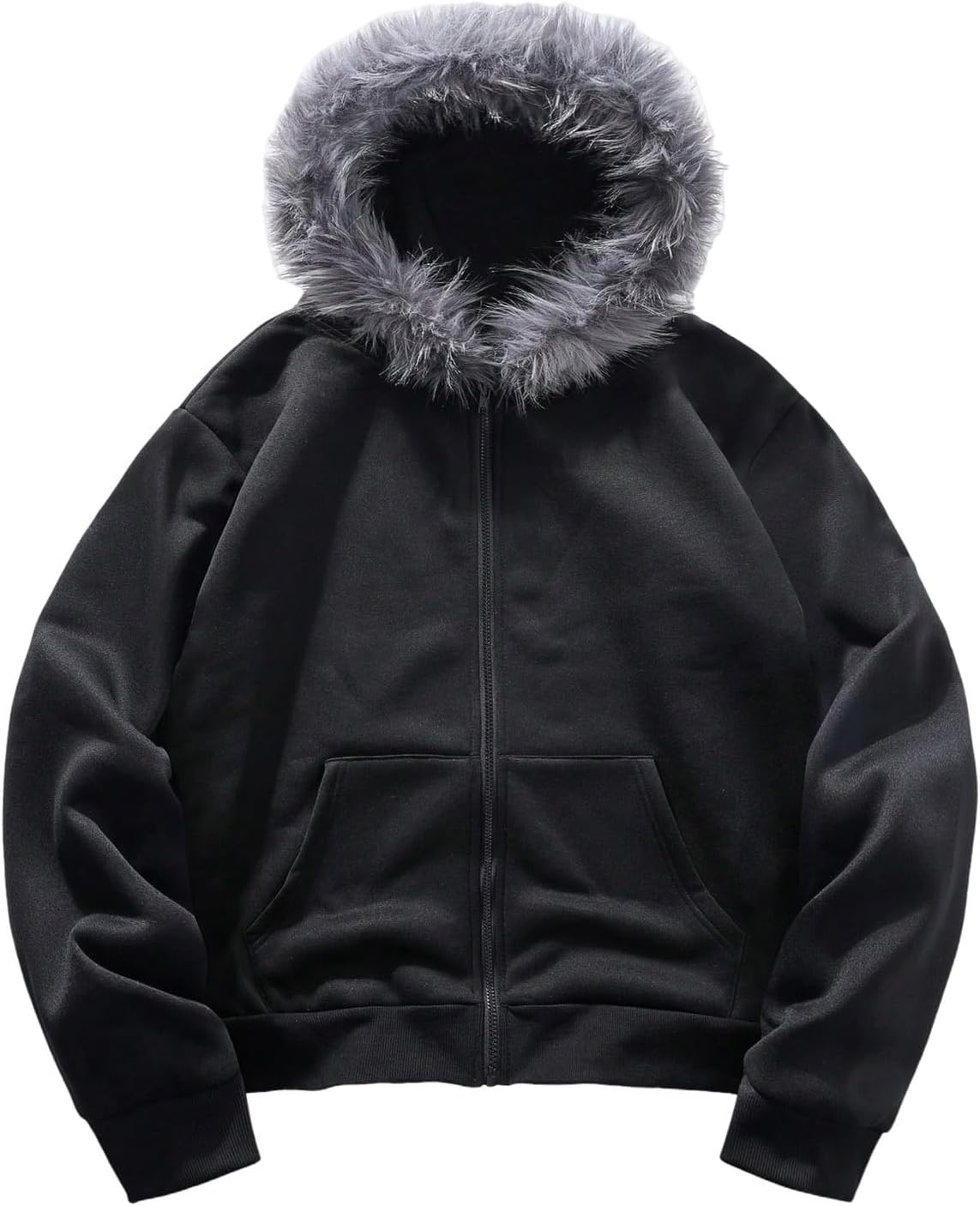 SOLY HUX Men'S Y2K Grunge Zip up Hoodie Sweatshirts Gothic Fur Hooded Jacket Streetwear