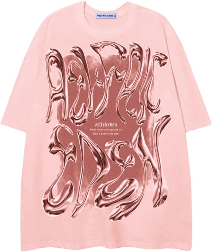 Aelfric Eden Metalic Graphic Tees Men Y2K Oversized T Shirts Women Vintage Tees Unisex Summer Tops