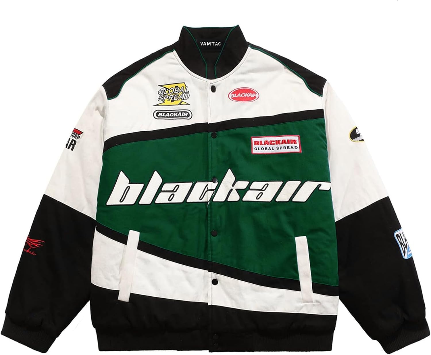 Vamtac Mens Varsity Baseball Jacket Bomber Cotton Vintage Racing Coats Streetwear with Pocket