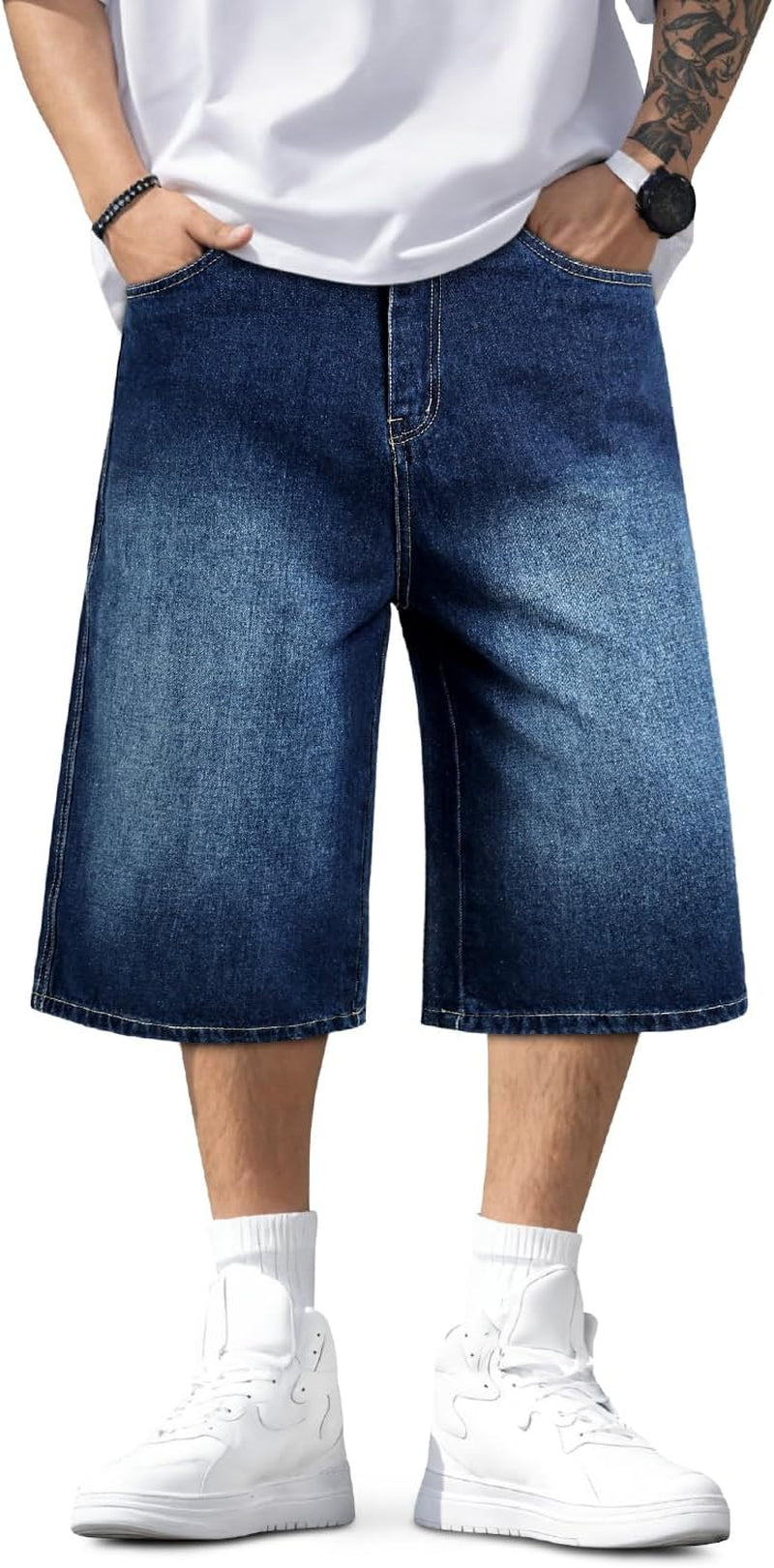 Men Baggy Jorts Y2K Streetwear Loose Fit Hip Hop Skateboard Denim Shorts