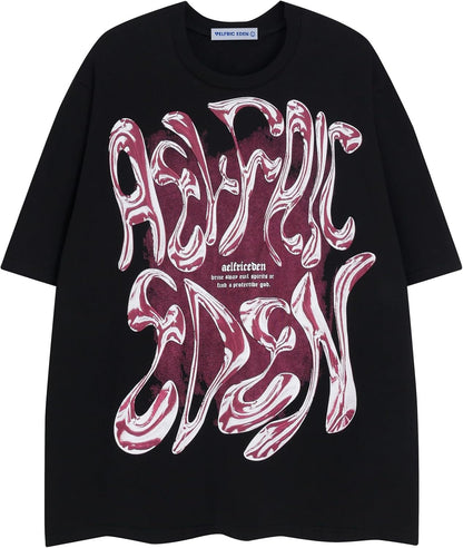 Aelfric Eden Metalic Graphic Tees Men Y2K Oversized T Shirts Women Vintage Tees Unisex Summer Tops