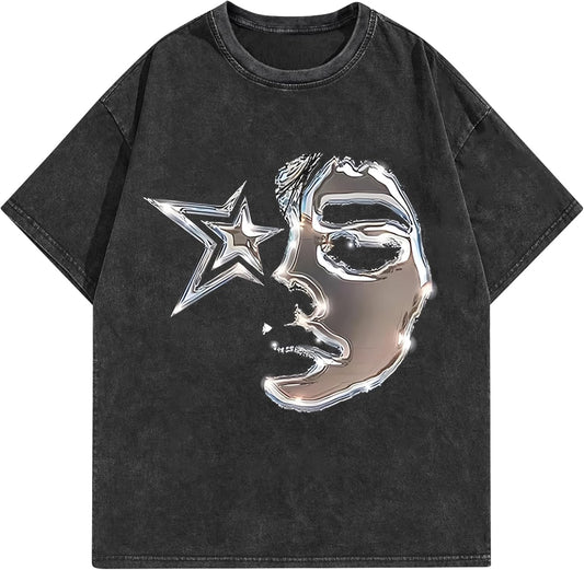 Augyew Men'S Graphic Tees Shirt Unisex Cotton Oversized T-Shirt Short Sleeve Vintage Streetwear Casual Tee Top