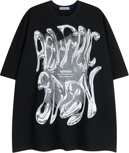 Aelfric Eden Metalic Graphic Tees Men Y2K Oversized T Shirts Women Vintage Tees Unisex Summer Tops