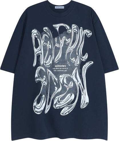 Aelfric Eden Metalic Graphic Tees Men Y2K Oversized T Shirts Women Vintage Tees Unisex Summer Tops