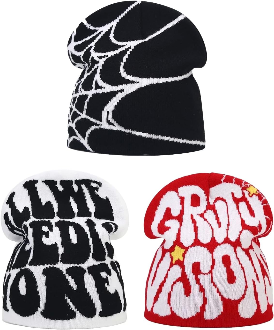 Y2K Beanie Spider Web Beanie Gothic Graphic Beanies Outdoor Winter Warm Knitted Hat for Men Women