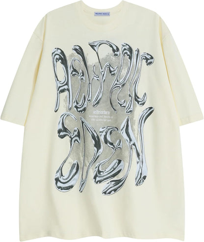 Aelfric Eden Metalic Graphic Tees Men Y2K Oversized T Shirts Women Vintage Tees Unisex Summer Tops