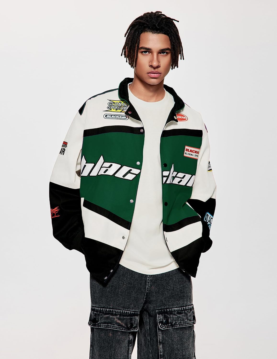 Vamtac Mens Varsity Baseball Jacket Bomber Cotton Vintage Racing Coats Streetwear with Pocket