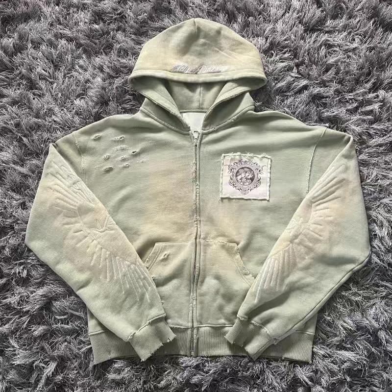 Vhitler Y2K Grunge Zip up Hoodie Women Men Oversized Emo Goth 2000S Graphic Hoodie Streetwear Jacket Fall Baggy Sweatshirts