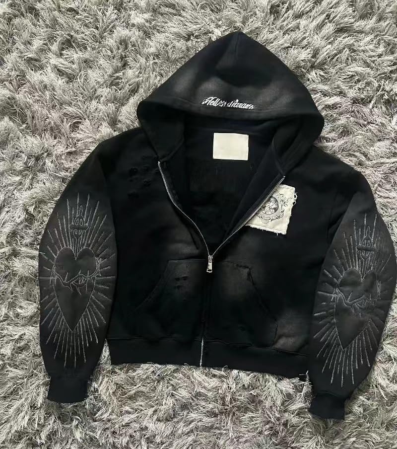 Vhitler Y2K Grunge Zip up Hoodie Women Men Oversized Emo Goth 2000S Graphic Hoodie Streetwear Jacket Fall Baggy Sweatshirts