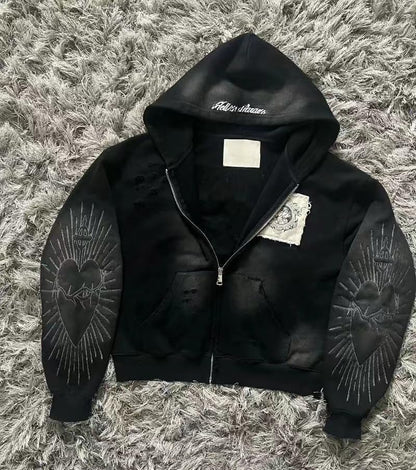 Vhitler Y2K Grunge Zip up Hoodie Women Men Oversized Emo Goth 2000S Graphic Hoodie Streetwear Jacket Fall Baggy Sweatshirts