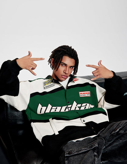 Vamtac Mens Varsity Baseball Jacket Bomber Cotton Vintage Racing Coats Streetwear with Pocket