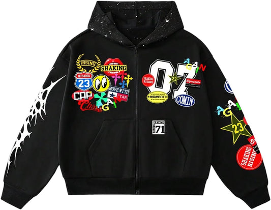 SOLY HUX Men'S Graphic Oversized Hoodies Y2K Zip up Long Sleeve Hooded Sweatshirt Jacket Streetwear