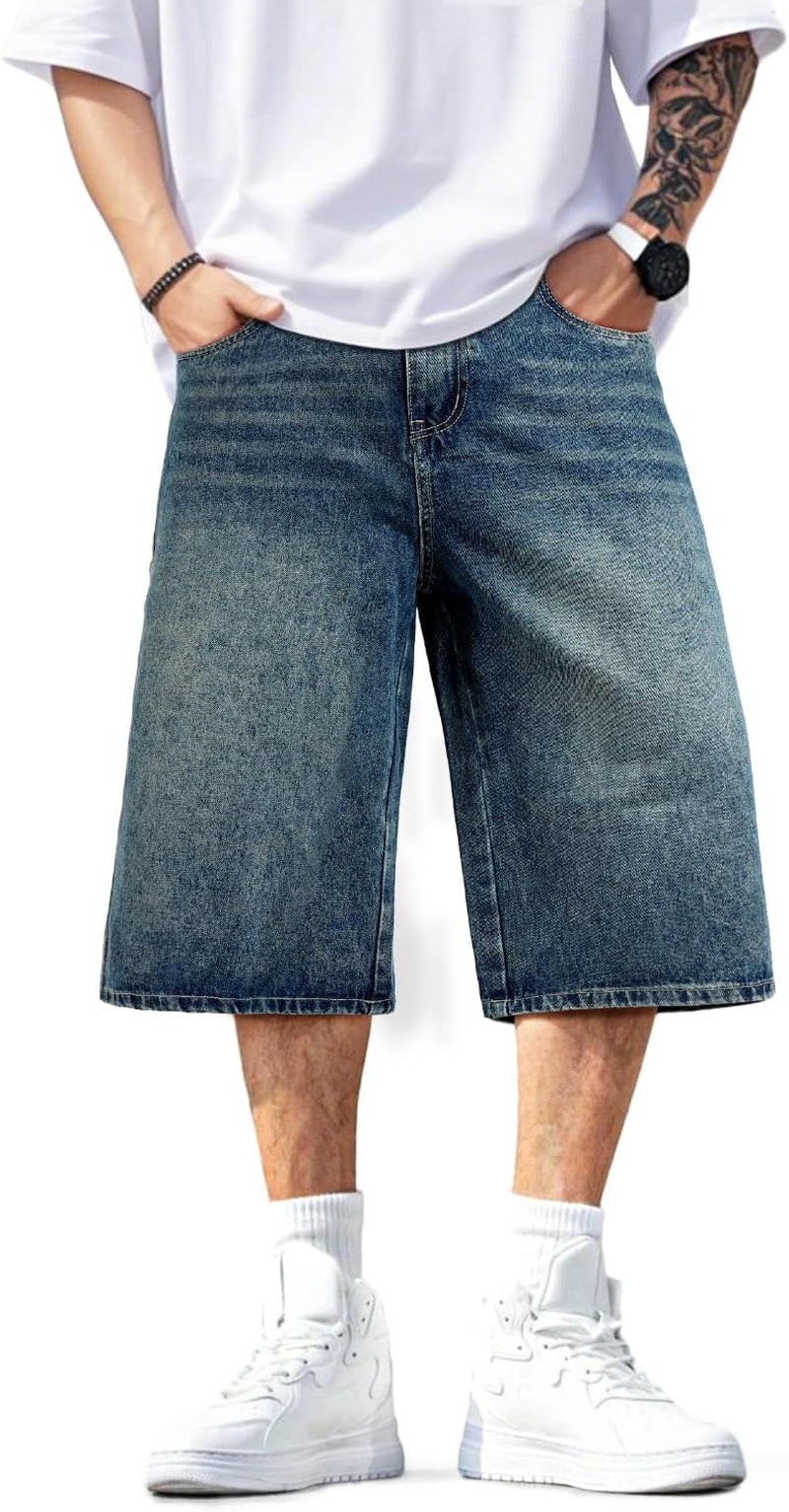 Men Baggy Jorts Y2K Streetwear Loose Fit Hip Hop Skateboard Denim Shorts