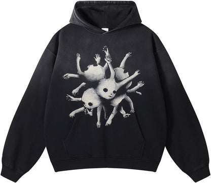 Obenie Retro Y2K Hoodie Gothic Casual Alphabet Blast Print Pattern Skull Fashion Hoodie Men Harajuku Men Clothing