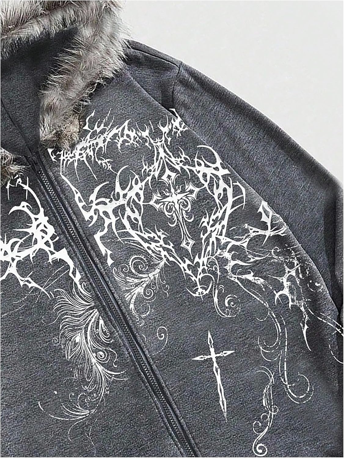 SOLY HUX Men'S Y2K Grunge Zip up Hoodie Sweatshirts Gothic Fur Hooded Jacket Streetwear