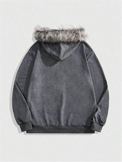 SOLY HUX Men'S Y2K Grunge Zip up Hoodie Sweatshirts Gothic Fur Hooded Jacket Streetwear
