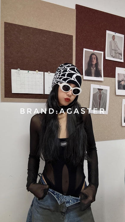 Y2K Beanie Spider Web Beanie Gothic Graphic Beanies Outdoor Winter Warm Knitted Hat for Men Women