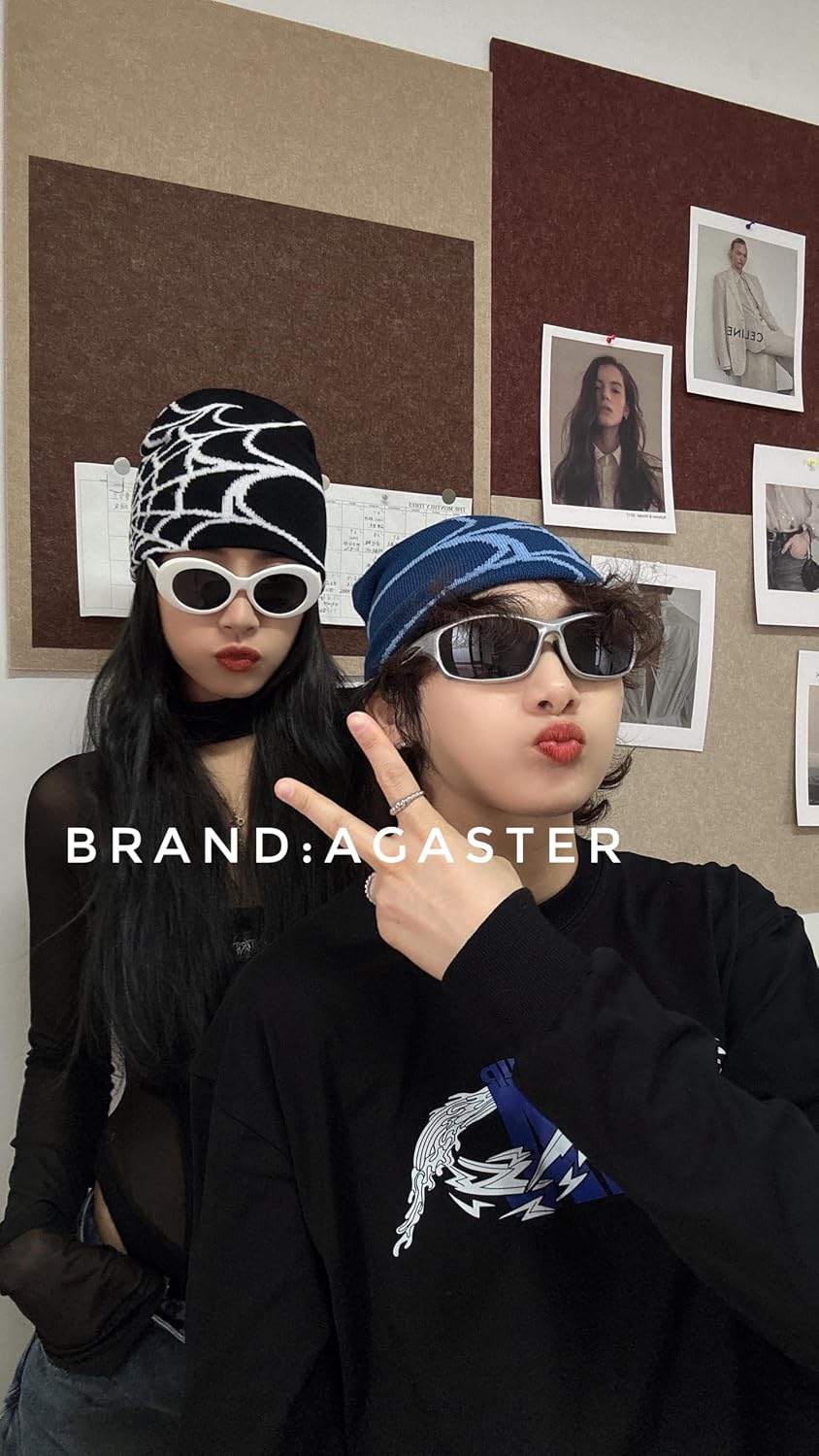 Y2K Beanie Spider Web Beanie Gothic Graphic Beanies Outdoor Winter Warm Knitted Hat for Men Women