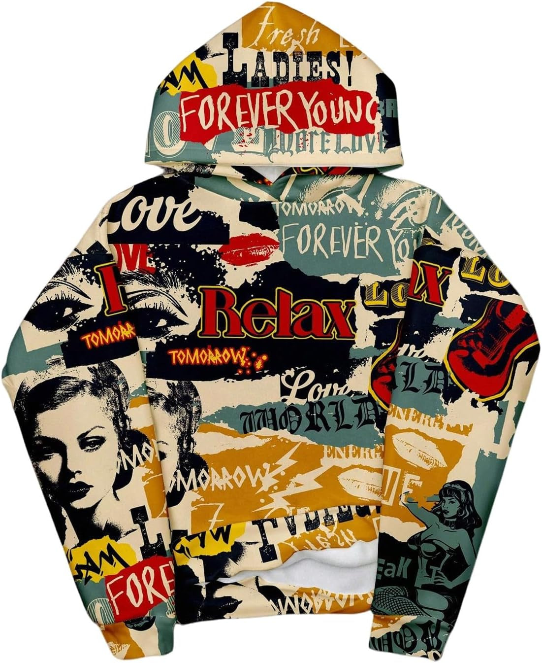 SOLY HUX Men'S Vintage Graphic Hoodies Novelty Print Hooded Sweatshirt Pullovers Streetwear