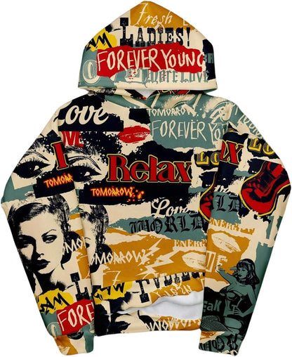 SOLY HUX Men'S Vintage Graphic Hoodies Novelty Print Hooded Sweatshirt Pullovers Streetwear
