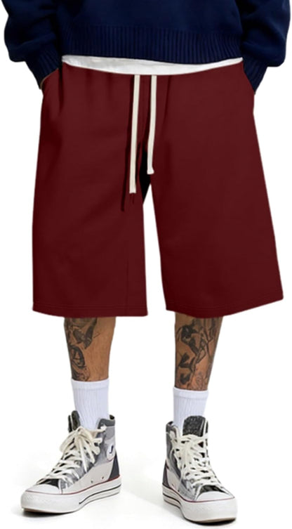JMIERR 2026 Men'S Baggy Sweat Shorts Lightweight under Knee Casual Drawstring Y2K Shorts Loose Fit Gym Shorts