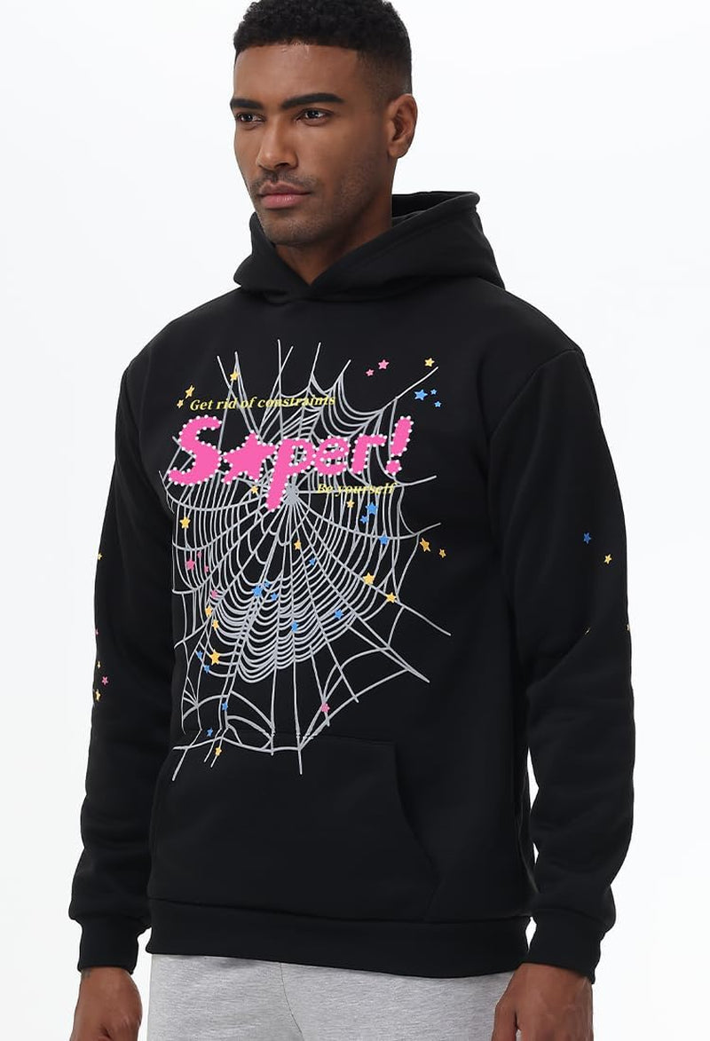 EMILYLE Y2K Spider Hoodie Cobweb Pattern Print Unisex Sweatshirt Men Women Graphic Outwear