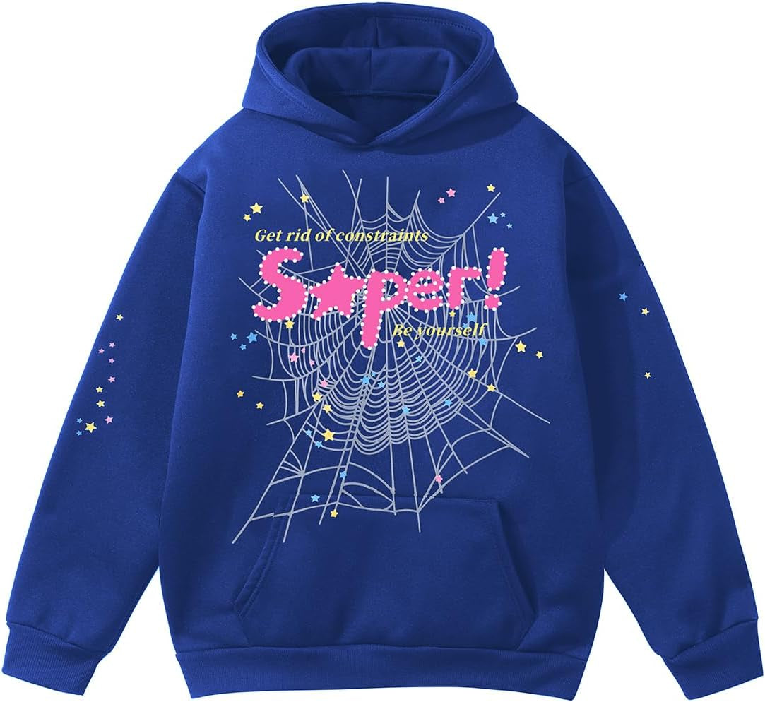 EMILYLE Y2K Spider Hoodie Cobweb Pattern Print Unisex Sweatshirt Men Women Graphic Outwear